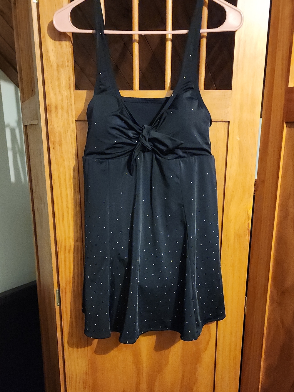 MARINA WEST  Black Knot-Front Swim Dress with Gold Dot Detail